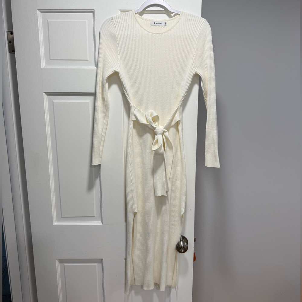 Lemon Cream Long Sleeve Knit Dress
